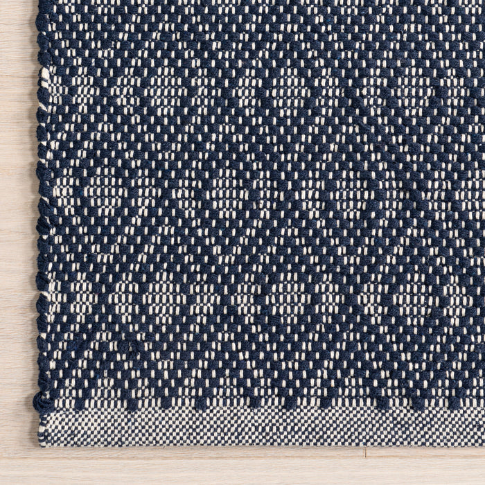 Handwoven Cotton Rug in Blue with Geometric Design
