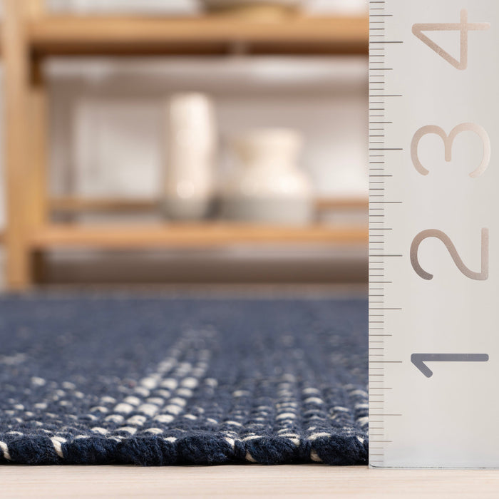 Handwoven Cotton Rug in Blue with Geometric Design