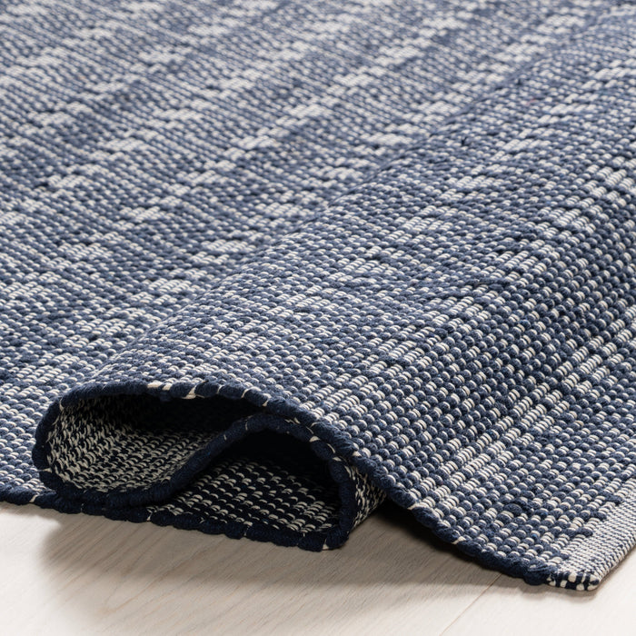 Handwoven Cotton Rug in Blue with Geometric Design