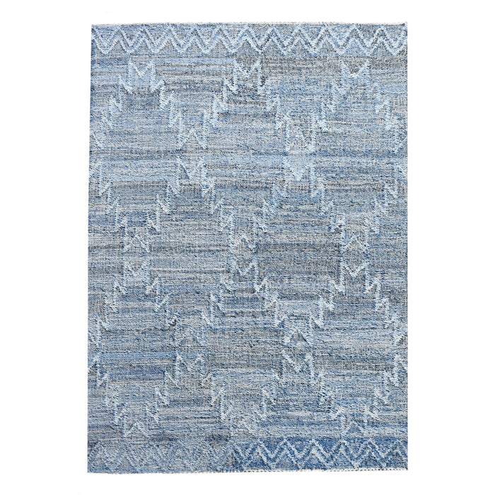 Handgeweven denimblauw geometrisch vloerkleed 100% gerecycled materiaal