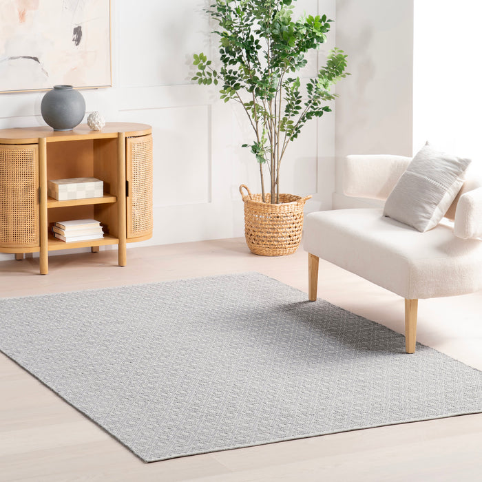 Handwoven Grey Cotton Rug With Geometric Design 170x240 cm