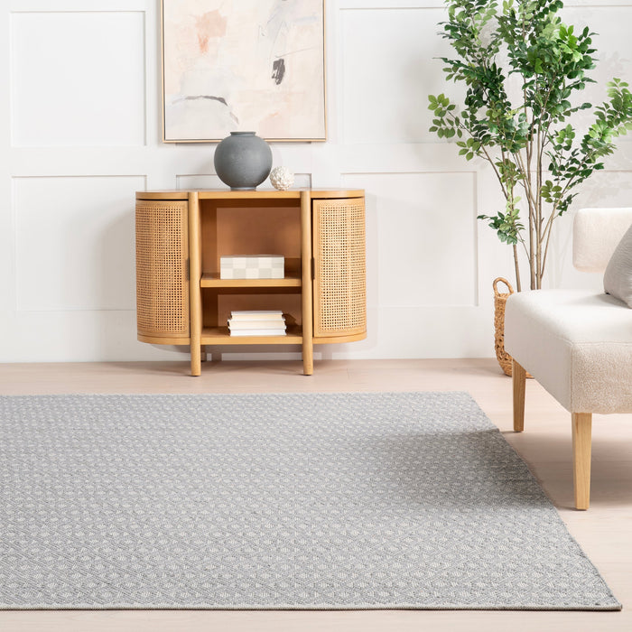 Handwoven Grey Cotton Rug With Geometric Design