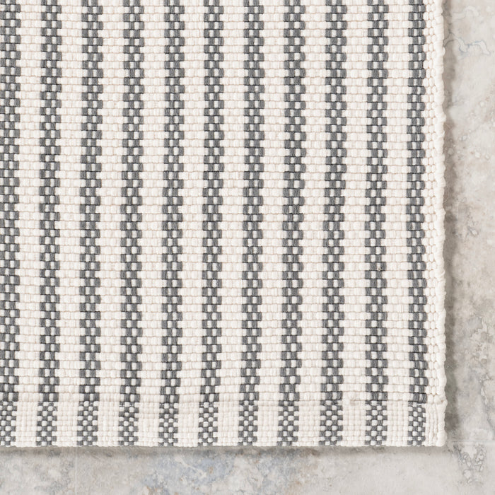 Handwoven Grey Pinstripe Rug for Indoor Outdoor Use