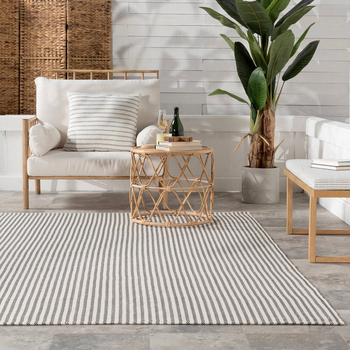 Handwoven Grey Pinstripe Rug for Indoor Outdoor Use