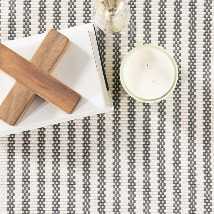 Handwoven Grey Pinstripe Rug for Indoor Outdoor Use
