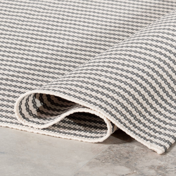 Handwoven Grey Pinstripe Rug for Indoor Outdoor Use