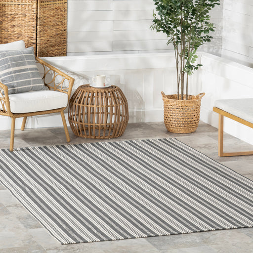 Handwoven Grey Stripe Indoor Outdoor Rug 150x90 cm