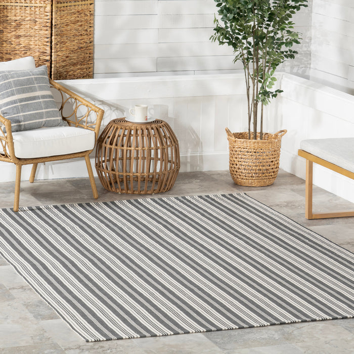 Handwoven Grey Stripe Indoor Outdoor Rug 150x90 cm
