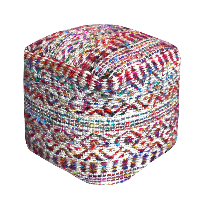 Handwoven Hemp Pouf With Recycled Materials In Three Colors