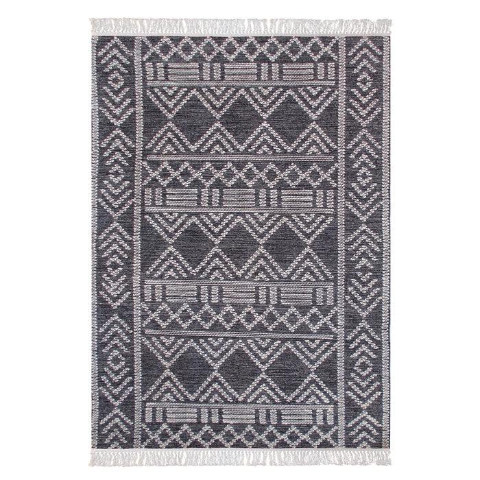 Handwoven Ivory Charcoal Wool Cotton Indoor Outdoor Rug