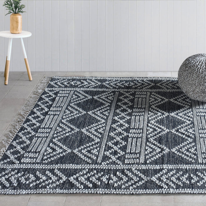 Handwoven Ivory Charcoal Wool Cotton Indoor Outdoor Rug