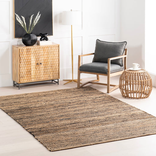 Handwoven Jute Area Rug 120x180 cm Black Striped Design