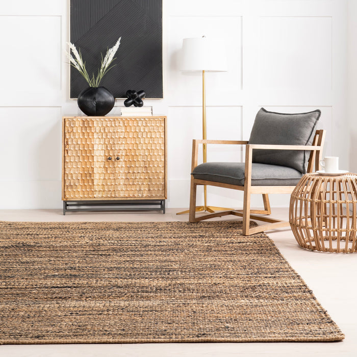 Handwoven Jute Area Rug 120x180 cm Black Striped Design