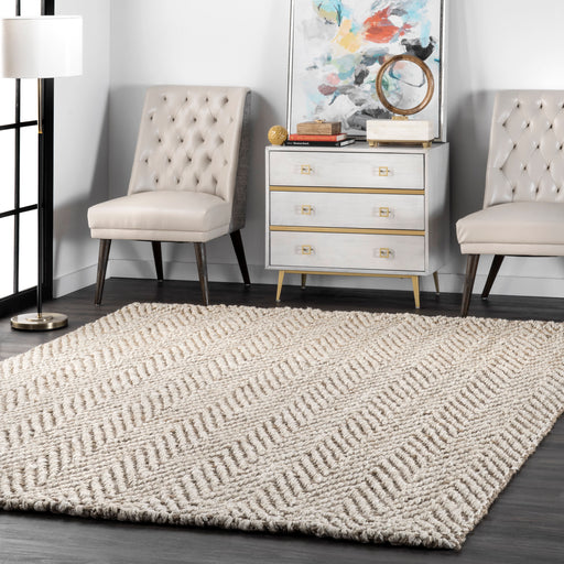 Håndvevd jute Chevron Area Rug 160cm Off White