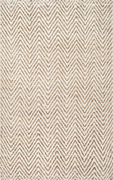 Handgeweven jute chevron vloerkleed 160 cm gebroken wit