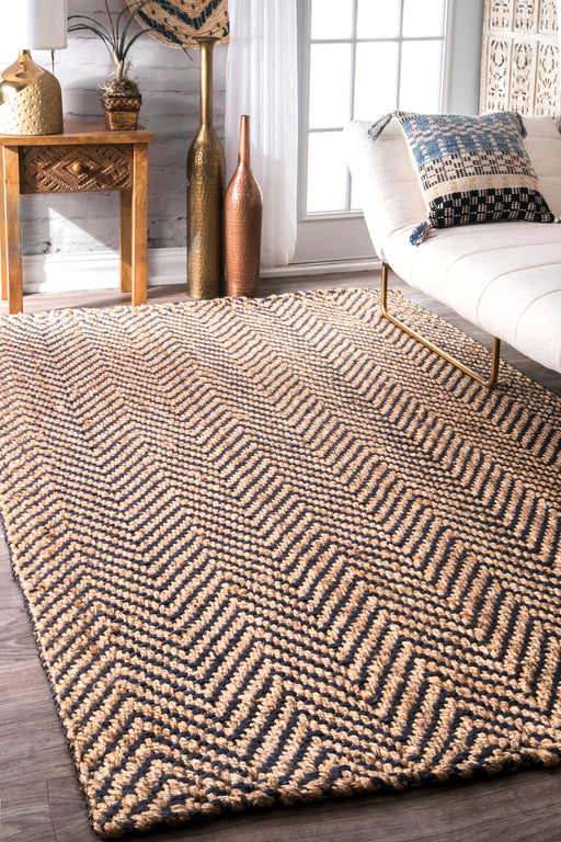 Handwwen Jute Chevron Rug 160x230 cm marineblå