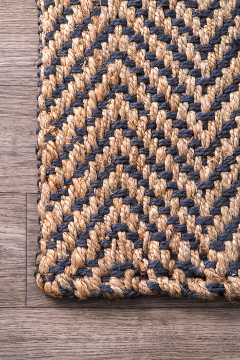 Handgeweven jute chevron vloerkleed 160x230 cm marineblauw