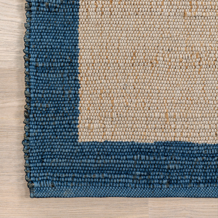 Handwoven Jute Cotton Rug in Blue for Natural Home Decor