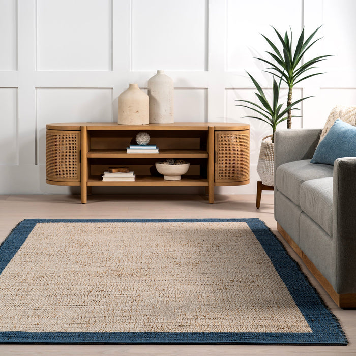 Handwoven Jute Cotton Rug in Blue for Natural Home Decor