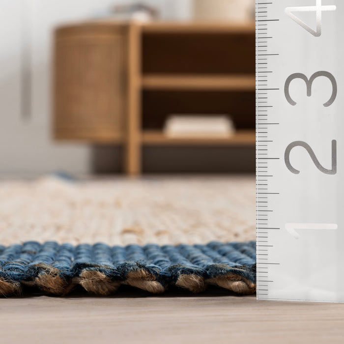 Handwoven Jute Cotton Rug in Blue for Natural Home Decor
