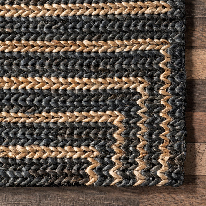 Handwoven Jute Rug in Black with Braided Design