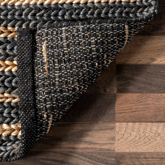 Handwoven Jute Rug in Black with Braided Design