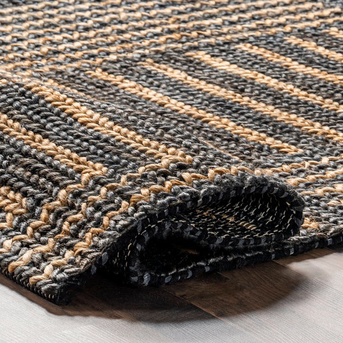 Handwoven Jute Rug in Black with Braided Design