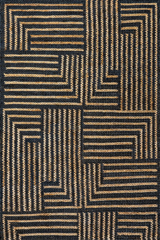 Handwoven Jute Rug in Black with Braided Design