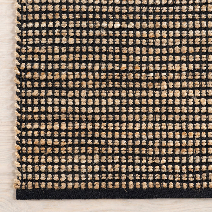 Handwoven Jute Rug in Black with Gridwork Design