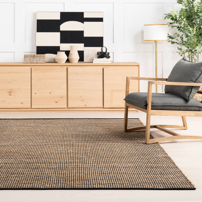 Handwoven Jute Rug in Black with Gridwork Design