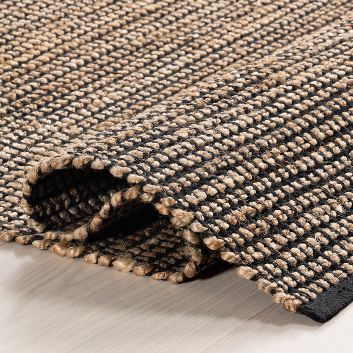 Handwoven Jute Rug in Black with Gridwork Design