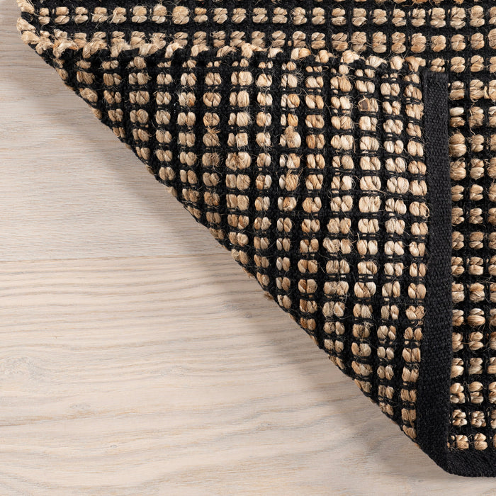 Handwoven Jute Rug in Black with Modern Grid Design