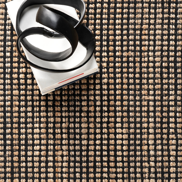 Handwoven Jute Rug in Black with Modern Grid Design