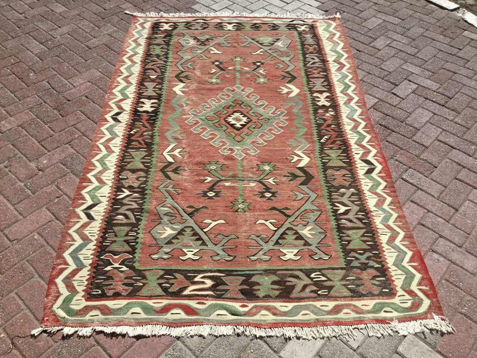 Handwoven Kilim Rug 249cm x 156cm Vintage Striped Design