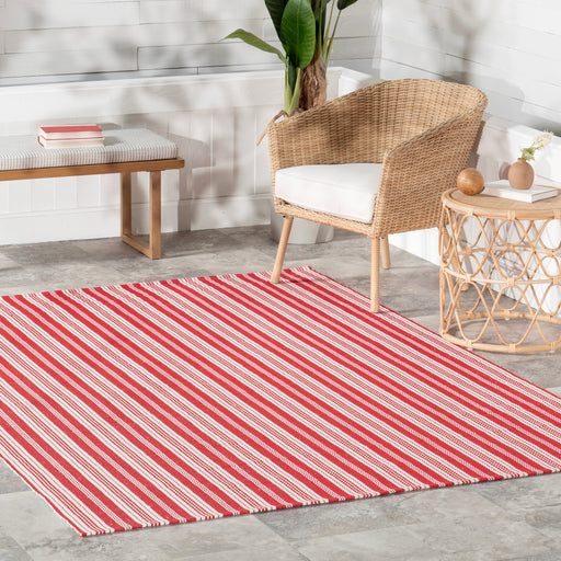 Håndvevd rød stripe utendørs teppe 152 cm x 244 cm