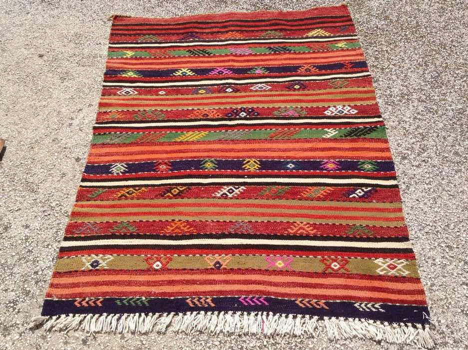 Handwoven Striped Kilim Rug 128cm x 91cm Vintage Turkish Design