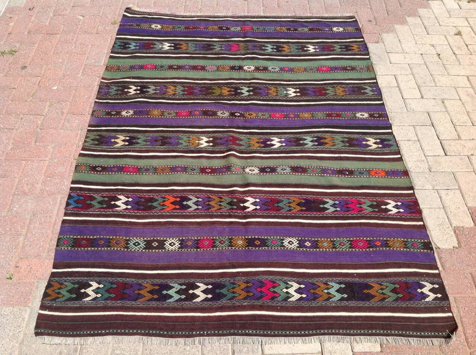 Handwoven Striped Kilim Rug 208 cm x 147 cm Vintage Design