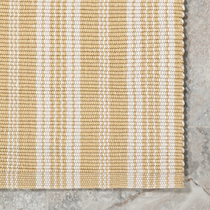 Handwoven Ticking Stripe Rug for Indoor Outdoor Use Beige