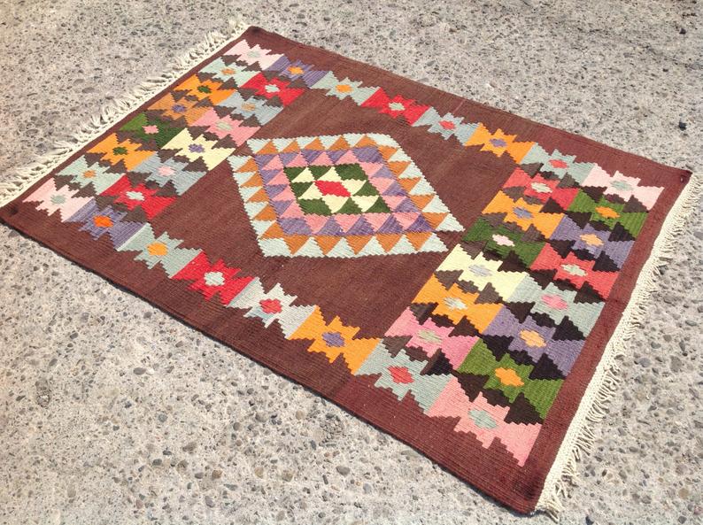 Handwoven Vintage Kilim Rug 137cm x 101cm Unique Design
