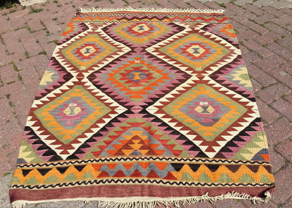 Handwoven Vintage Kilim Rug 155cm x 118cm Wool