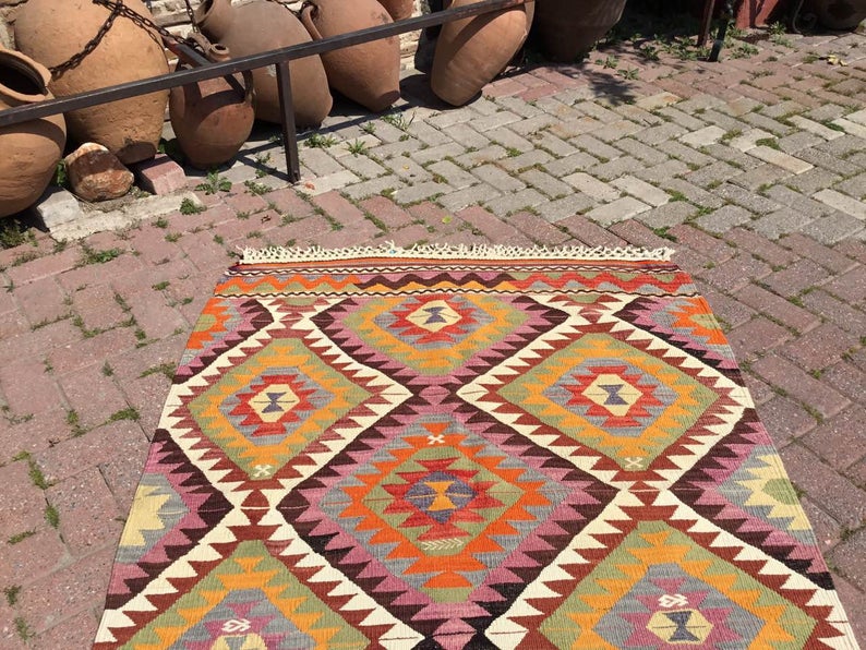 Handwoven Vintage Kilim Rug 155cm x 118cm Wool
