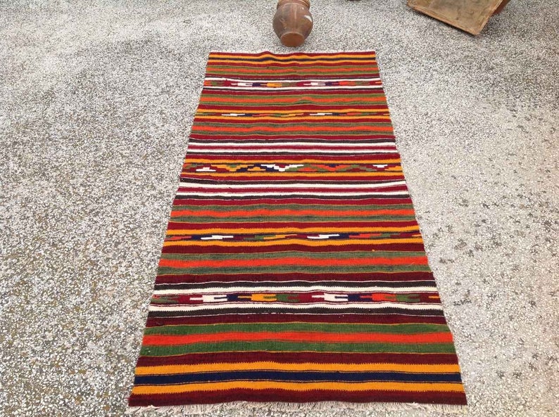 Handwoven Vintage Kilim Rug 161cm x 72cm Nomanadic Stripes