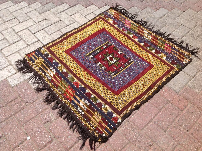 Handwoven Vintage Rug 106cm x 94cm Turkish Tapestry