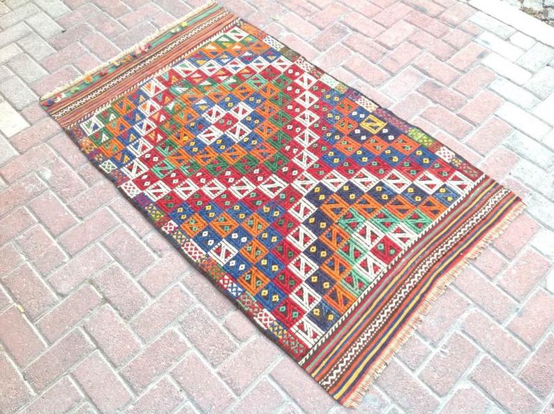 Handwoven Vintage Rug 157cm x 96cm Wool Cotton Turkey