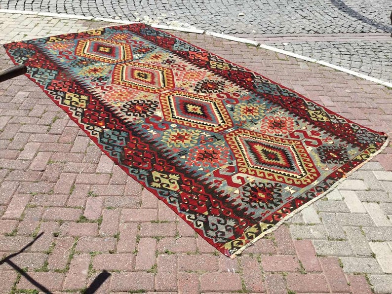 Handwoven Vintage Rug 337cm x 188cm Wool Cotton