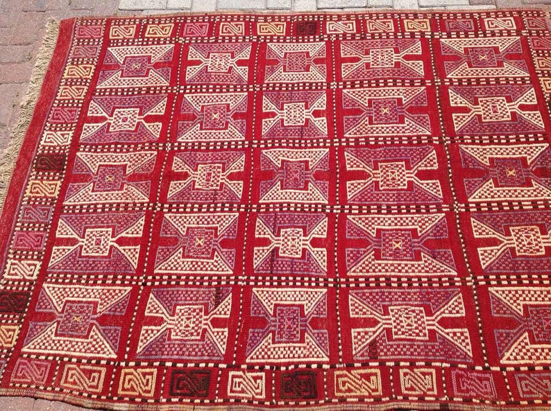 Handwoven Vintage Striped Kilim Rug 192 cm Wool
