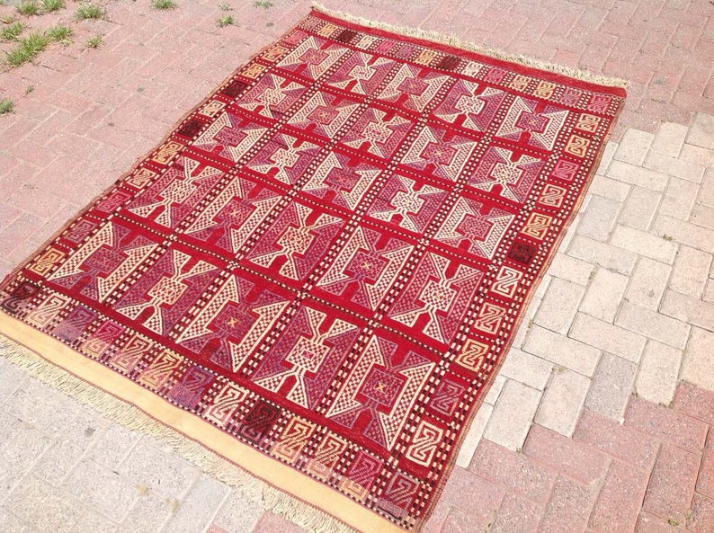 Handwoven Vintage Striped Kilim Rug 192 cm Wool