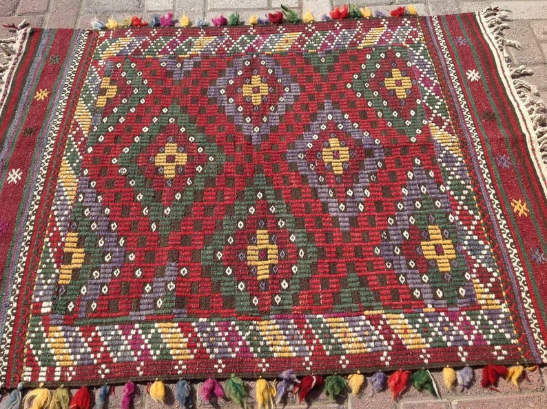 Handwoven Vintage Turkish Tribal Rug 145cm x 109cm