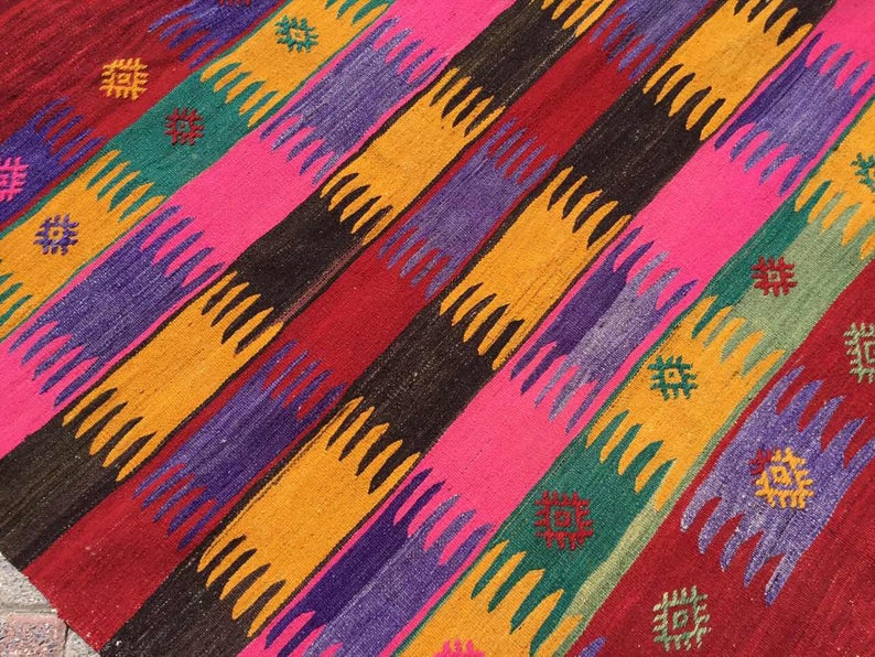 Handwoven Vintage Wool Cotton Rug 111cm x 99cm