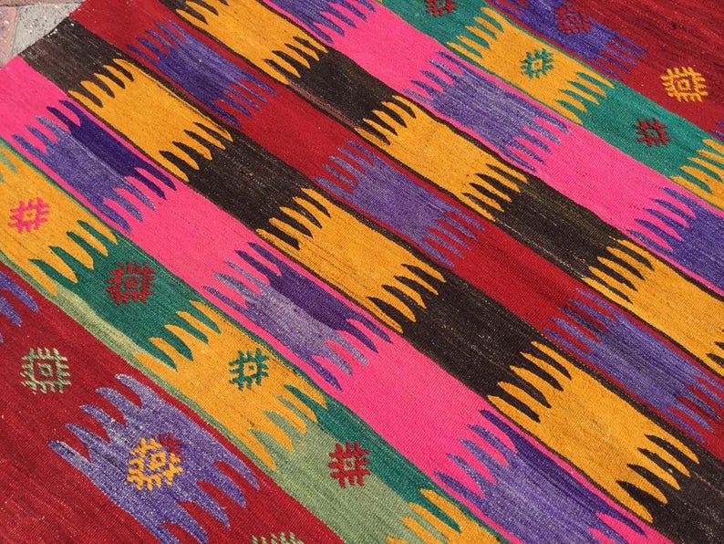 Handwoven Vintage Wool Cotton Rug 111cm x 99cm